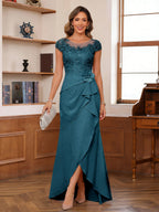 Calista teal front view mother of the bride dress