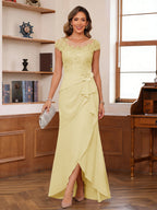 Calista yellow front view mother of the bride dress
