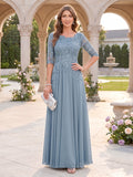 Amelia Elise Dusty Blue front view mother of the bride dress