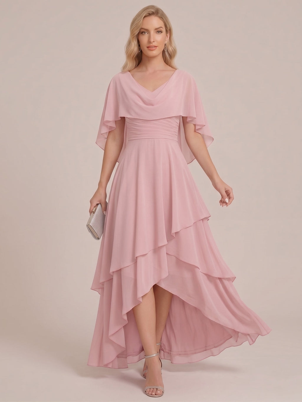 Sapphira Dusty Rose front view wedding guest dress
