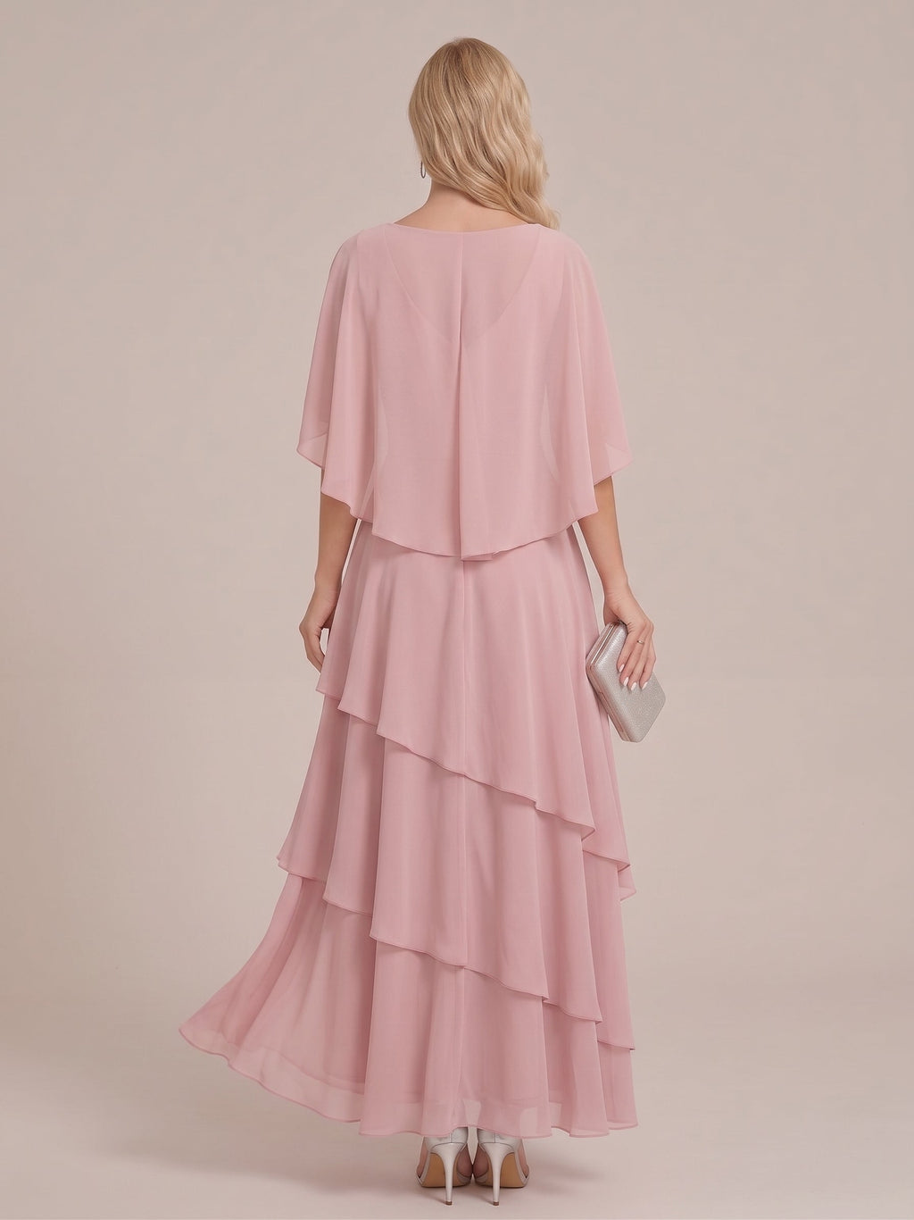 Rosa Mae Dusty Rose back view mother of the bride dress