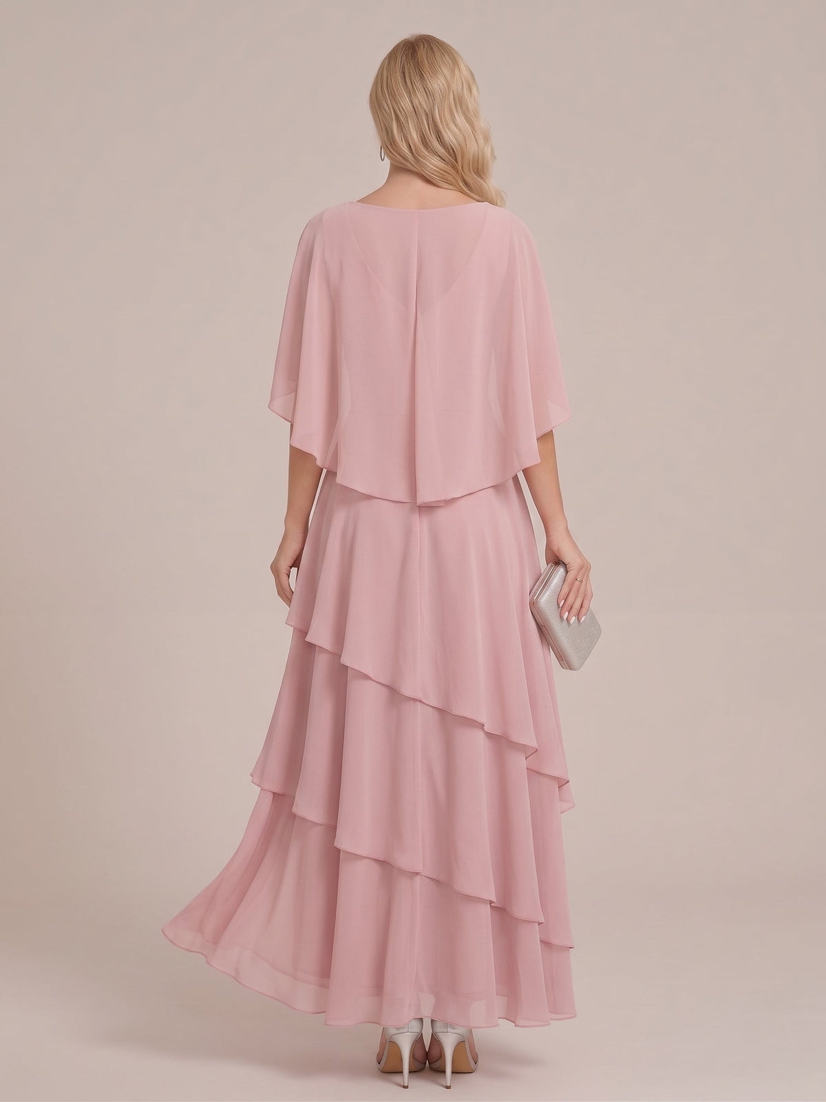 Rosa Mae Dusty Rose back view mother of the bride dress