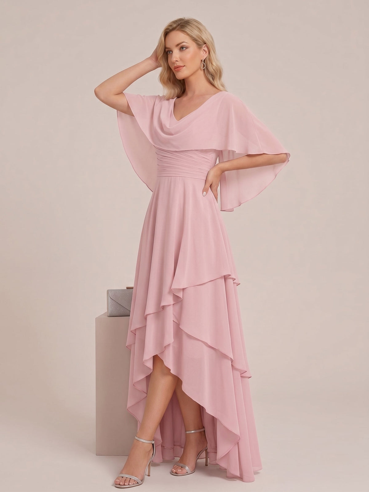 Sapphira Dusty Rose side view wedding guest dress
