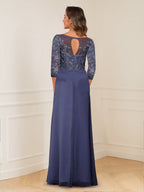 Rosalie dusty blue back view mother of the bride dress