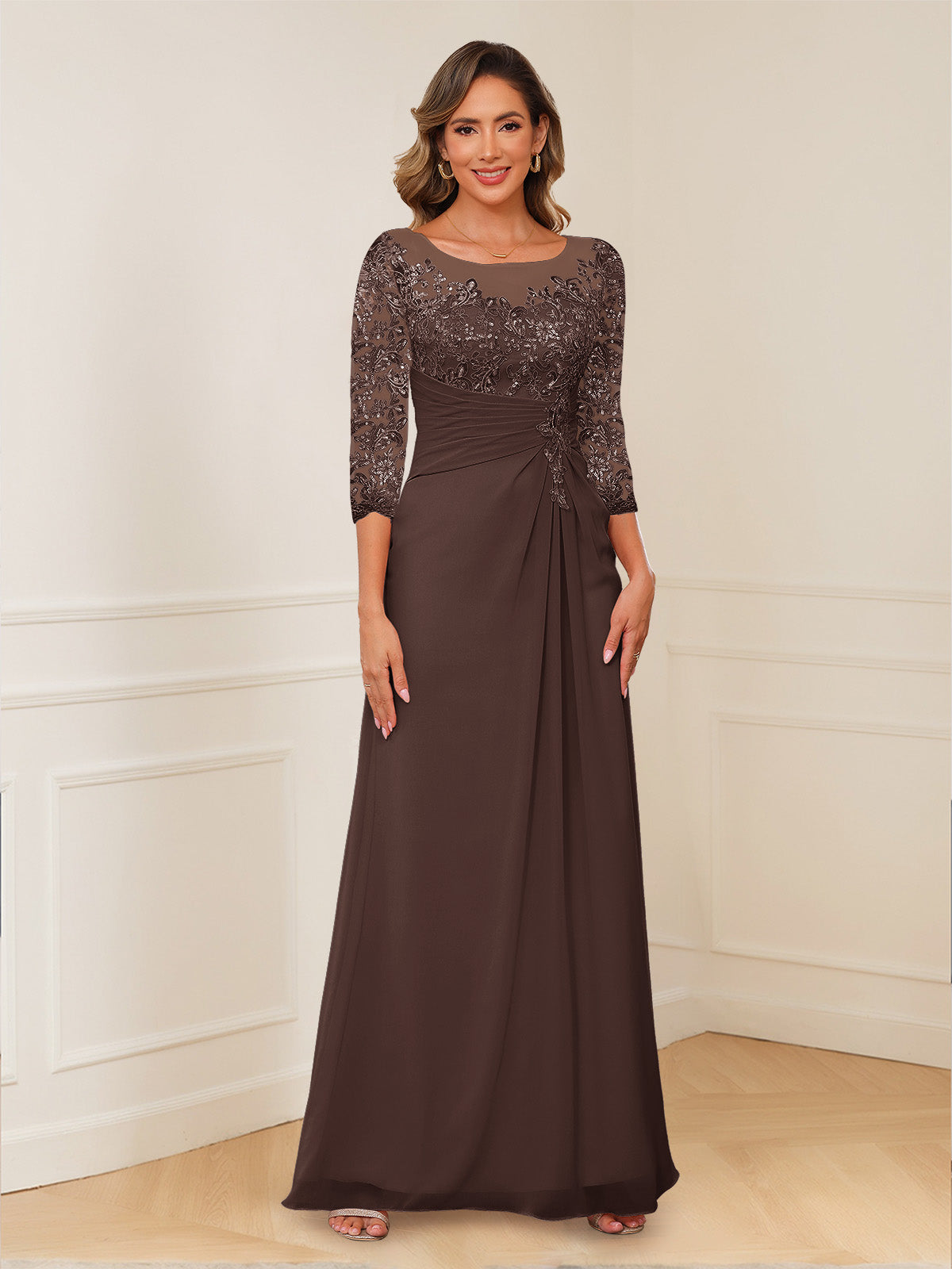 Josephine Cove Brown front view mother of the bride dress