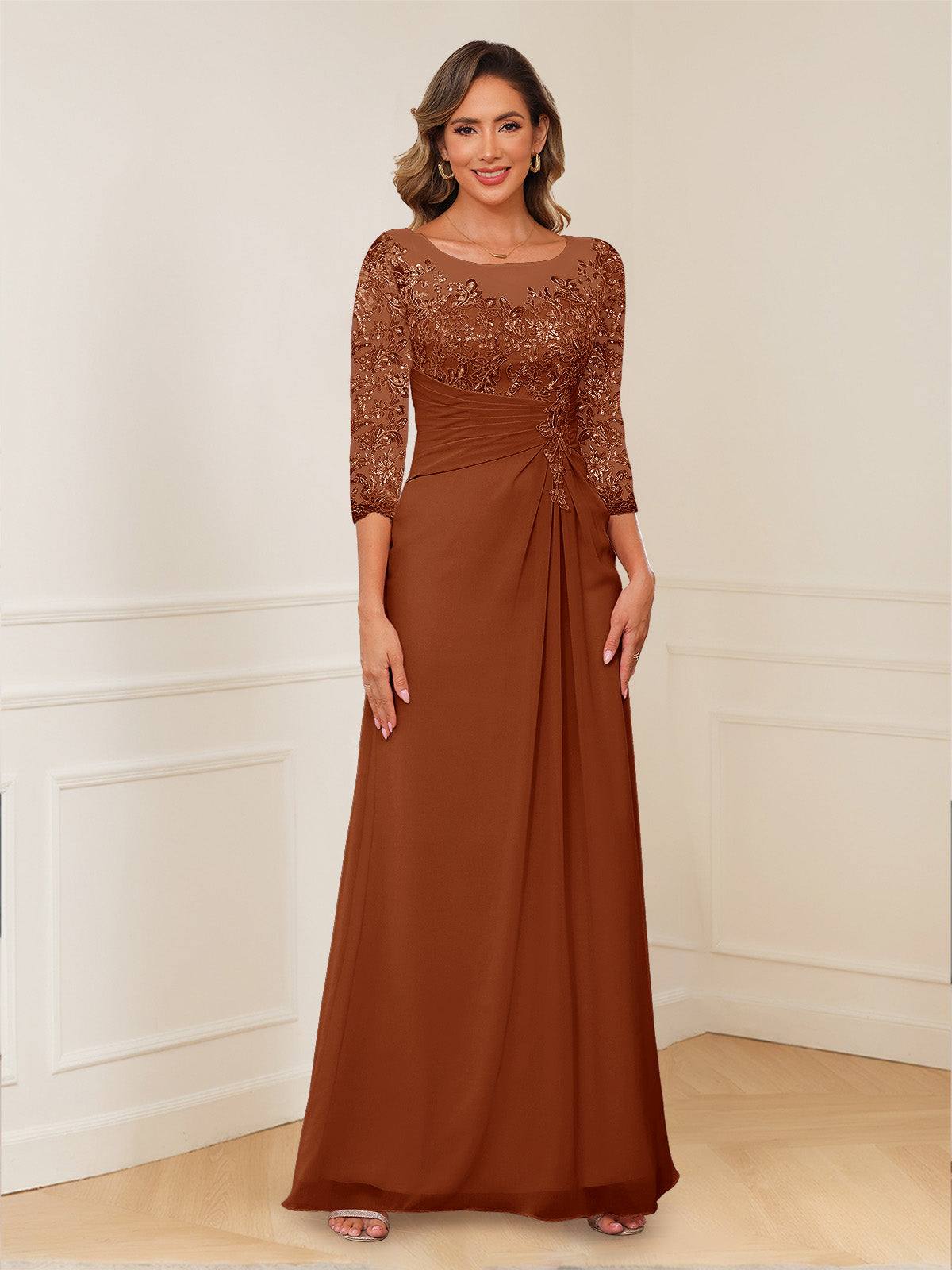 Josephine Cove Burnt Orange front view mother of the bride dress