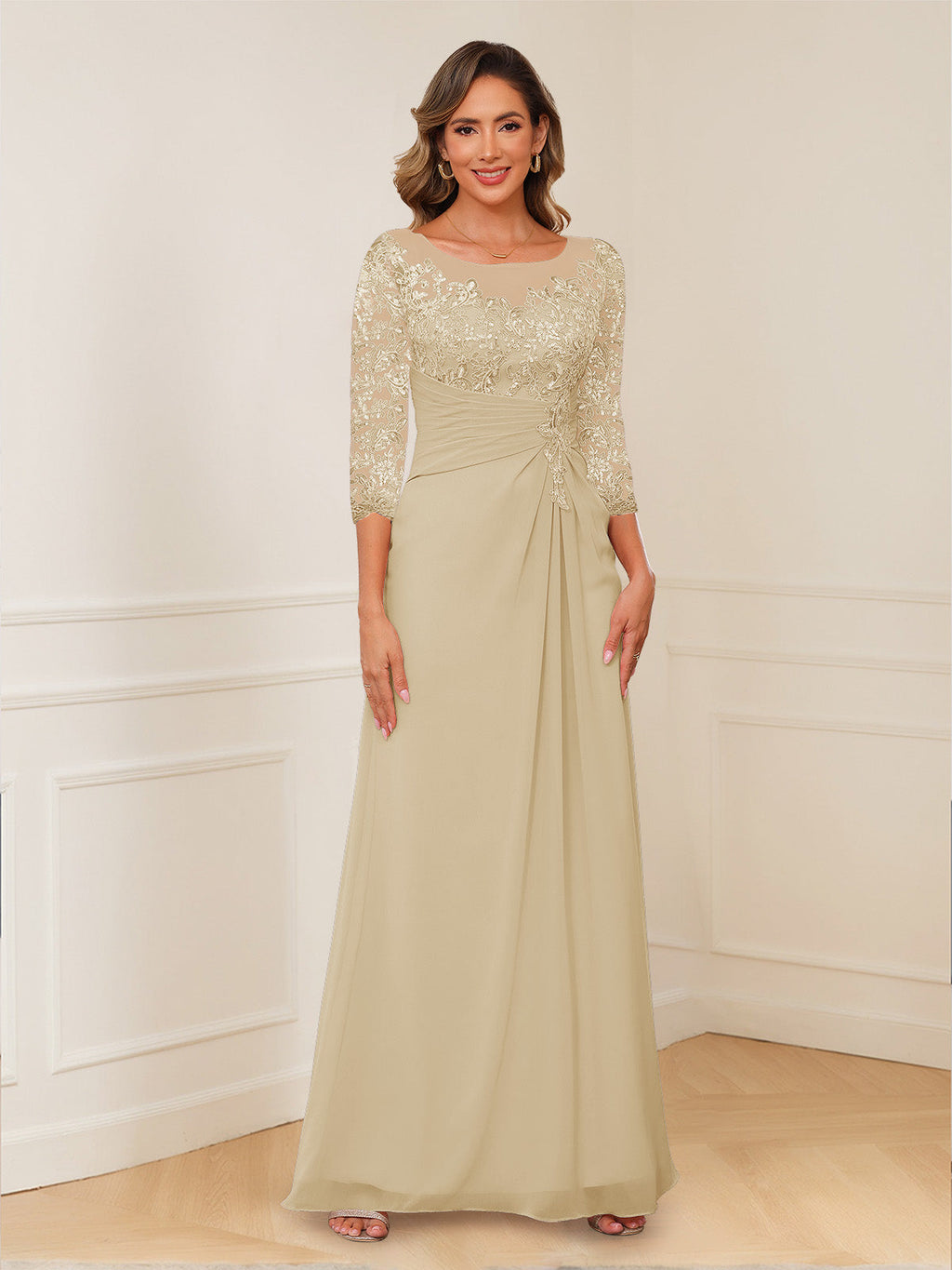Josephine Cove Champagne front view mother of the bride dress