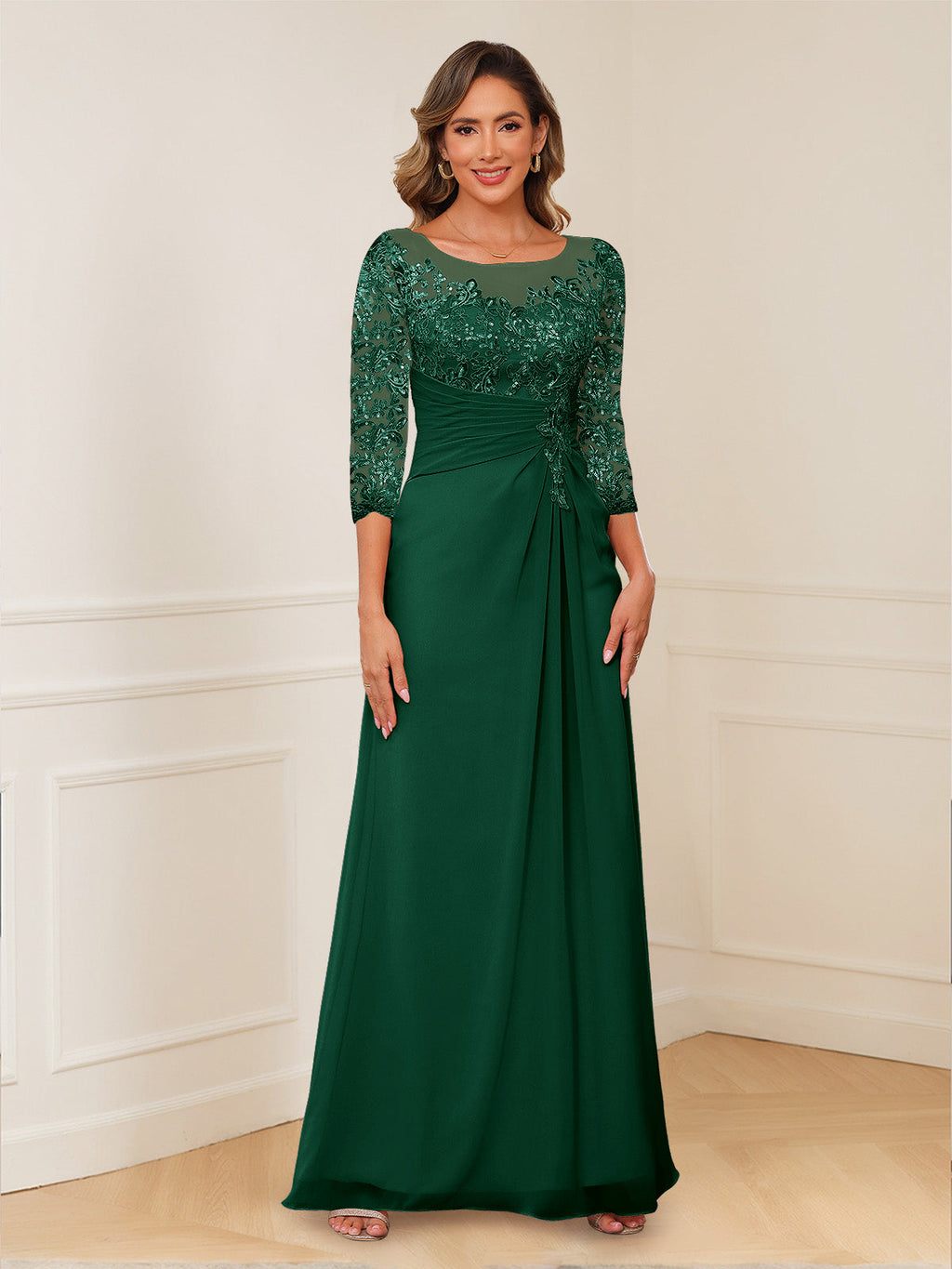 Josephine Cove Hunter Green front view mother of the bride dress
