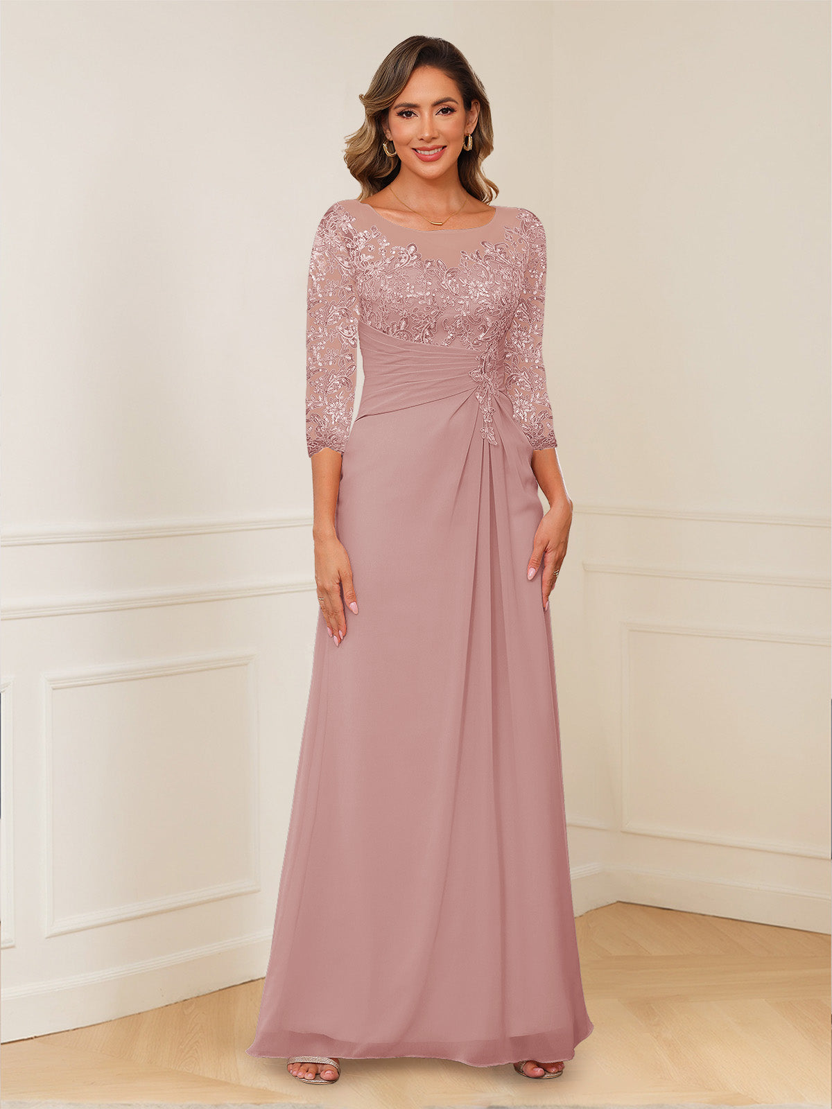 Rosalie dusty rose alternate front view 2 mother of the bride dress