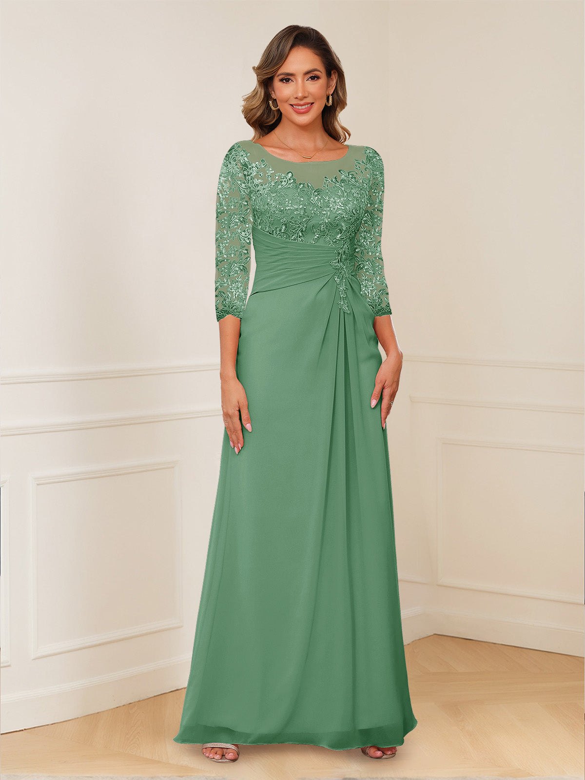 Rosalie eucalyptus front view mother of the bride dress