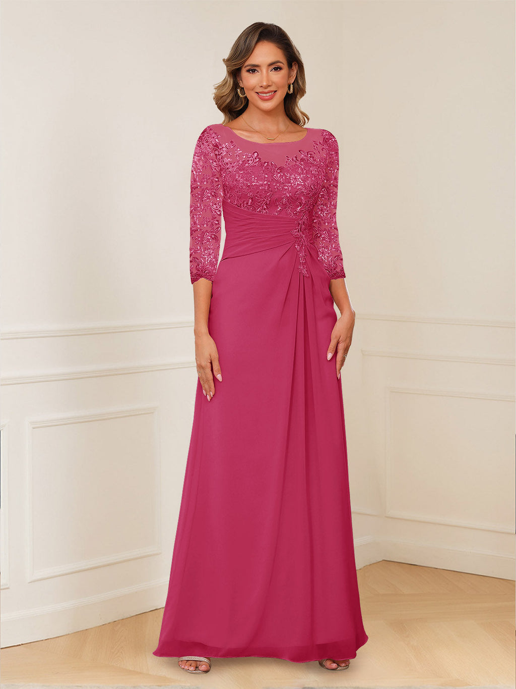 Josephine Cove Fuchsia front view mother of the bride dress