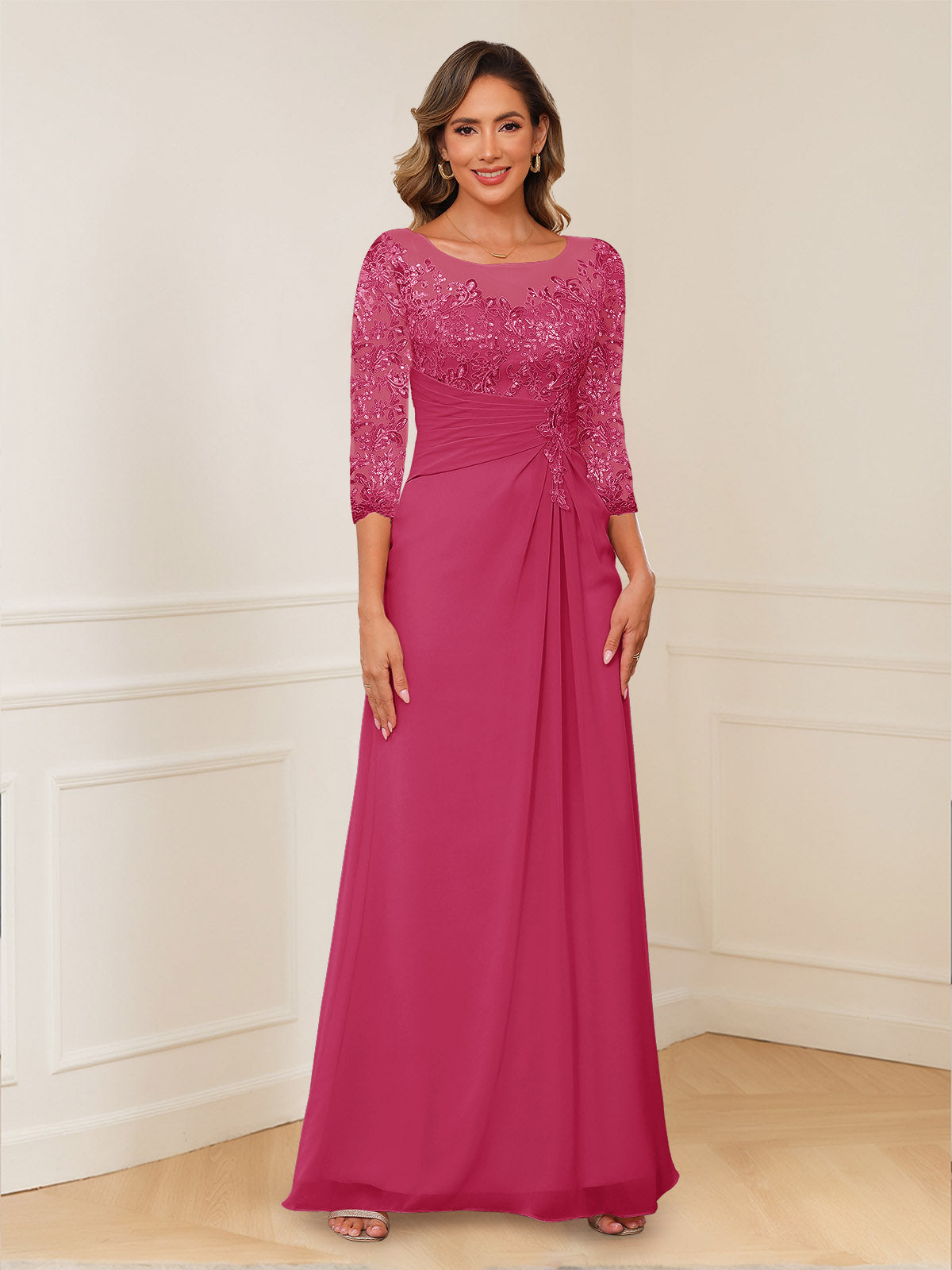Josephine Cove Fuchsia front view mother of the bride dress