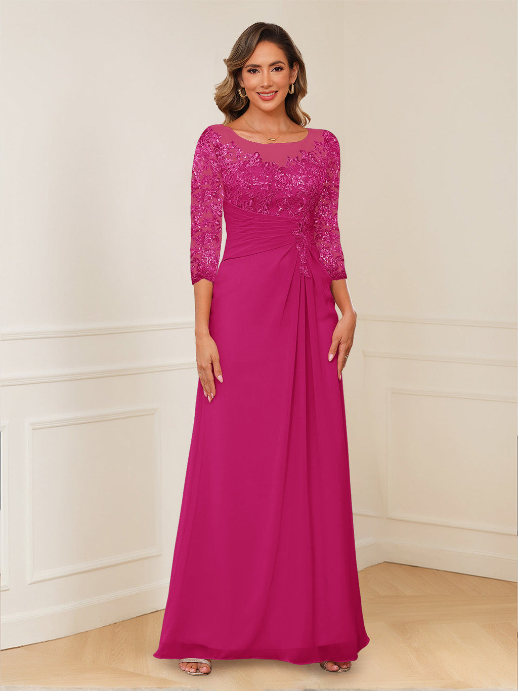 Rosalie hot pink alternate front view 2 mother of the bride dress