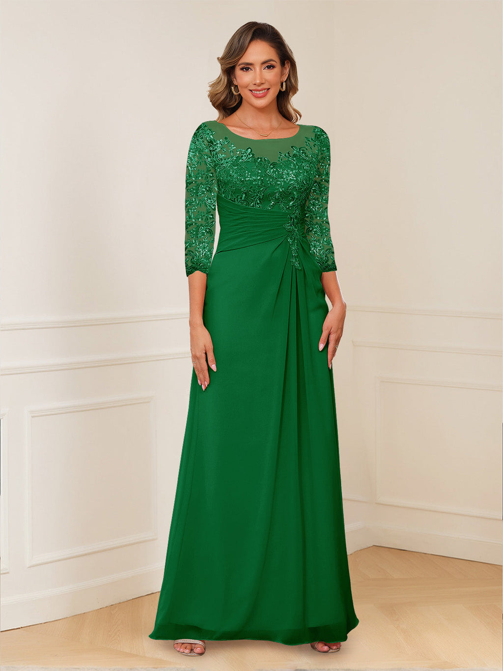Rosalie forest green front view mother of the bride dress