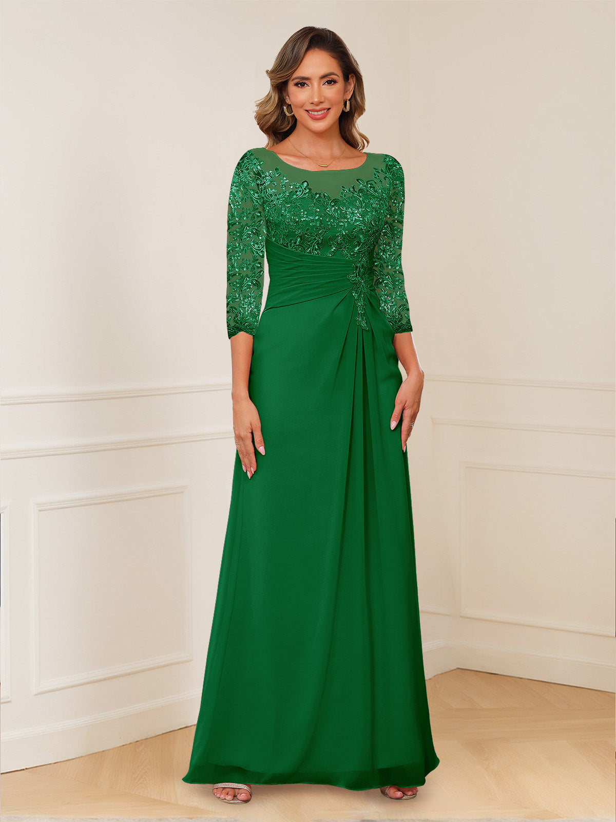 Josephine Cove Forest Green front view mother of the bride dress