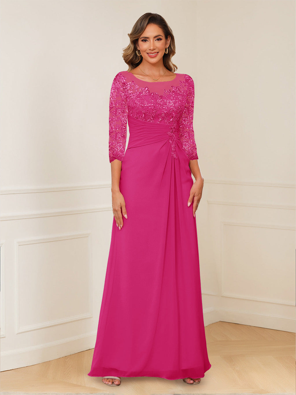 Josephine Cove Hot Pink front view mother of the bride dress