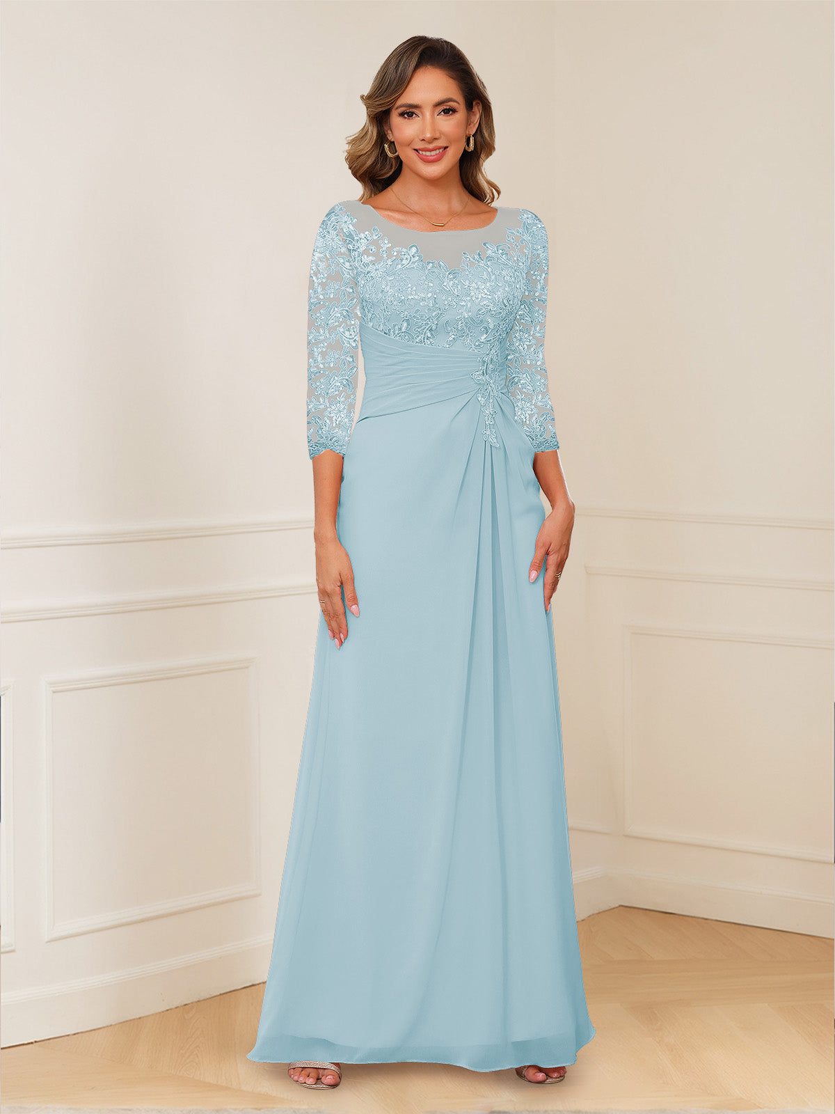 Josephine Cove Sky Blue front view mother of the bride dress