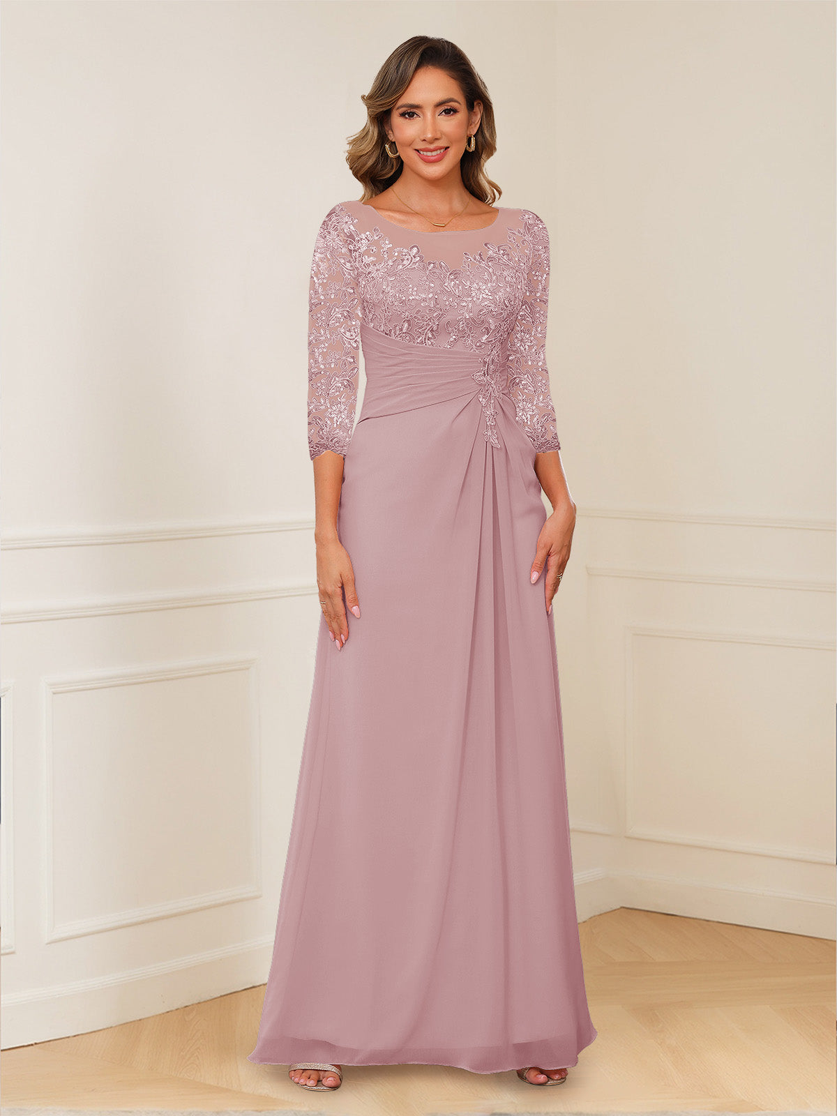 Josephine Cove Mauve front view mother of the bride dress