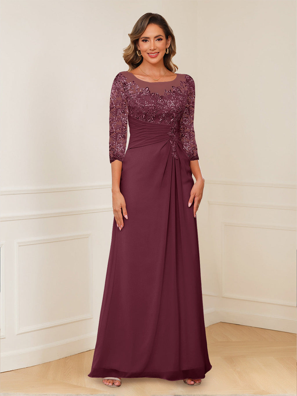 Josephine Cove Plum front view mother of the bride dress