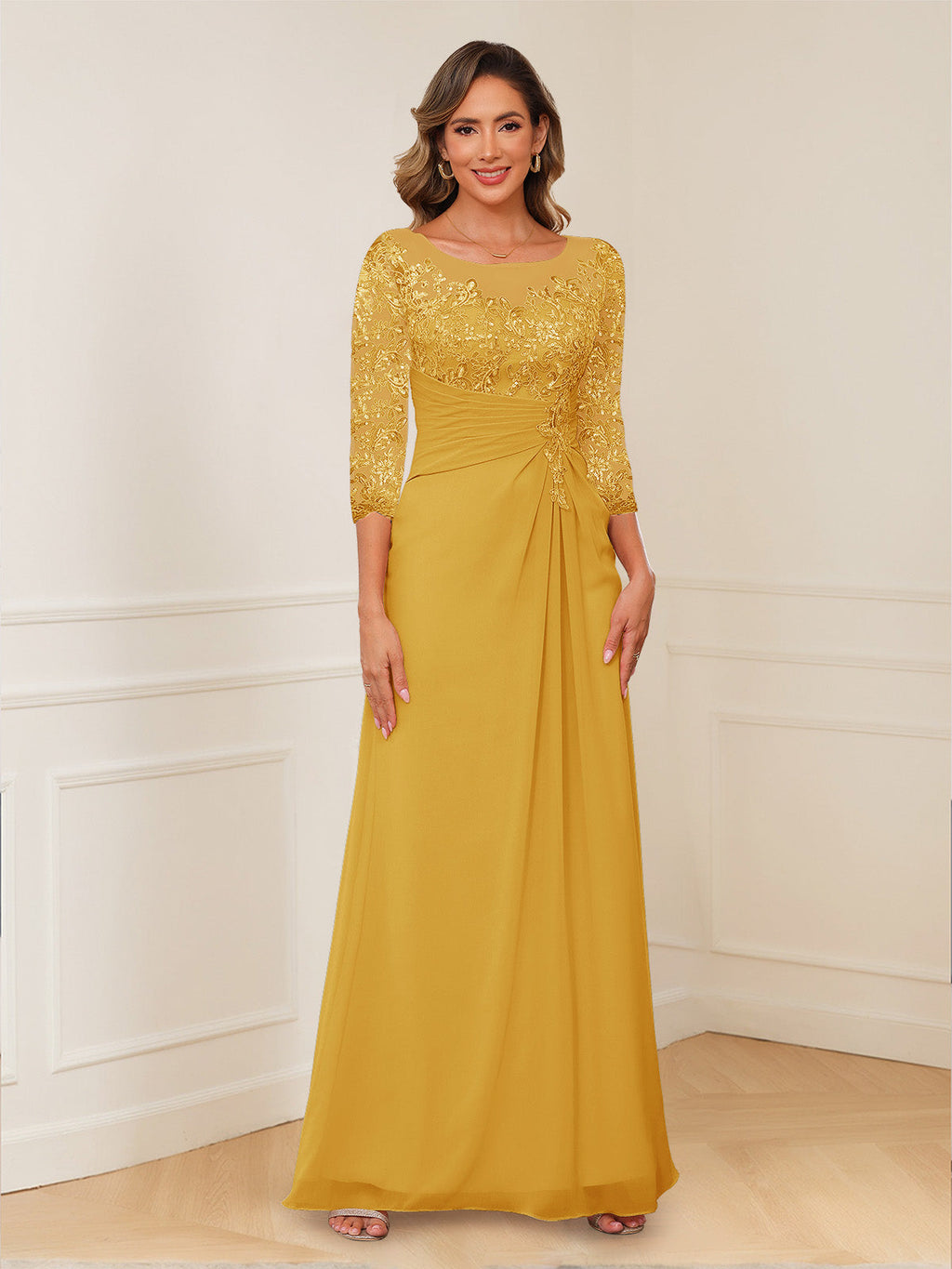 Rosalie gold alternate front view 2 mother of the bride dress