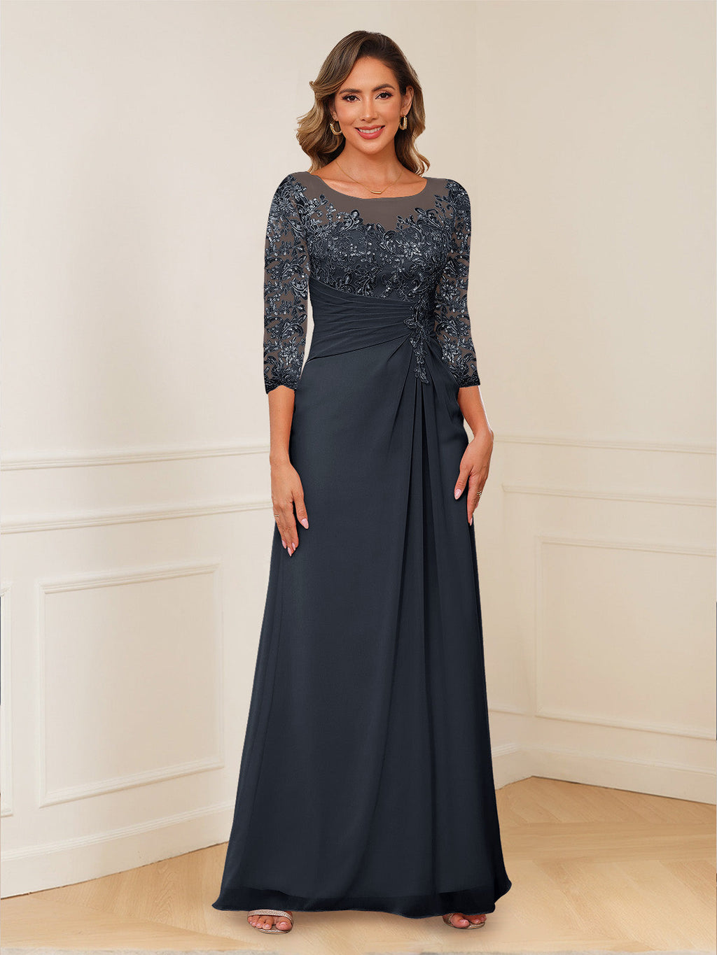 Josephine Cove Navy Blue front view mother of the bride dress