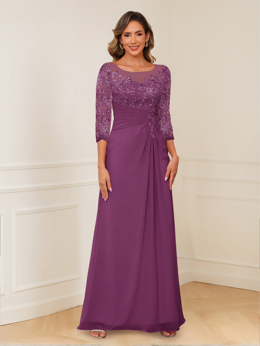 Rosalie orchid front view mother of the bride dress