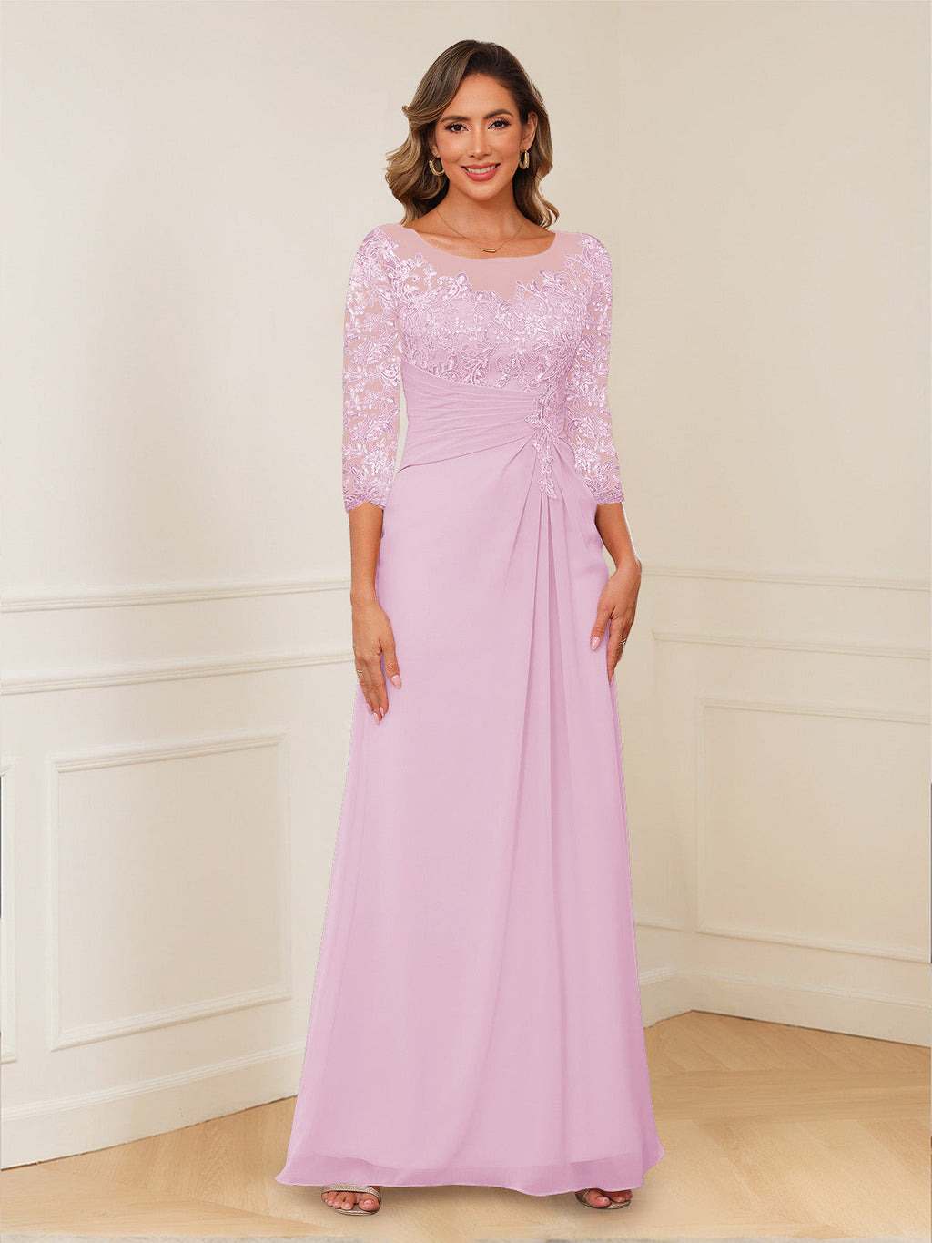 Josephine Cove Rose Pink front view mother of the bride dress