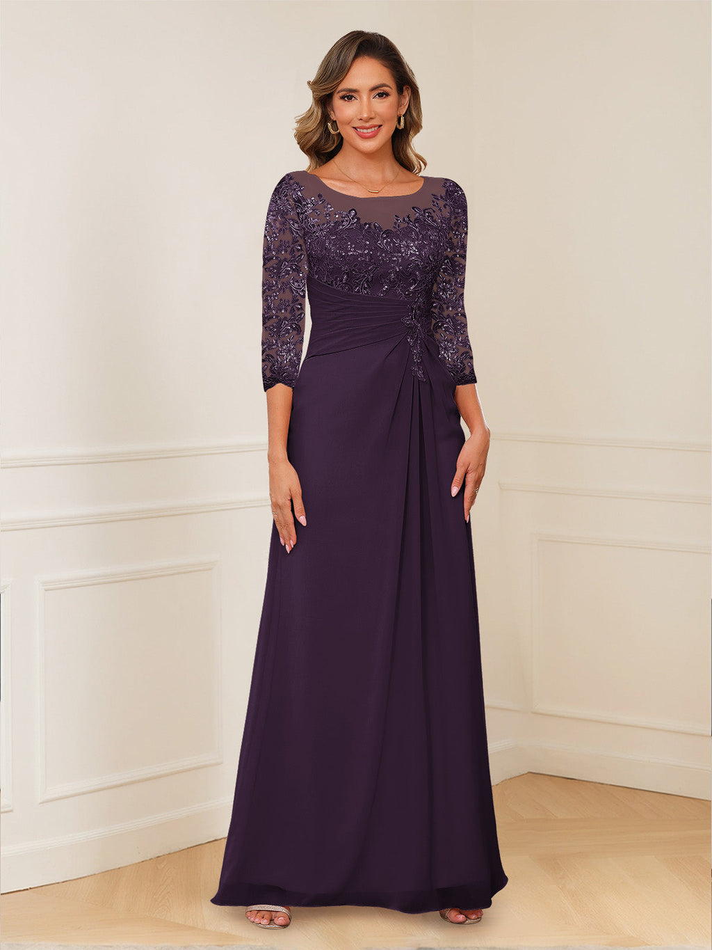 Rosalie plum alternate front view 2 mother of the bride dress