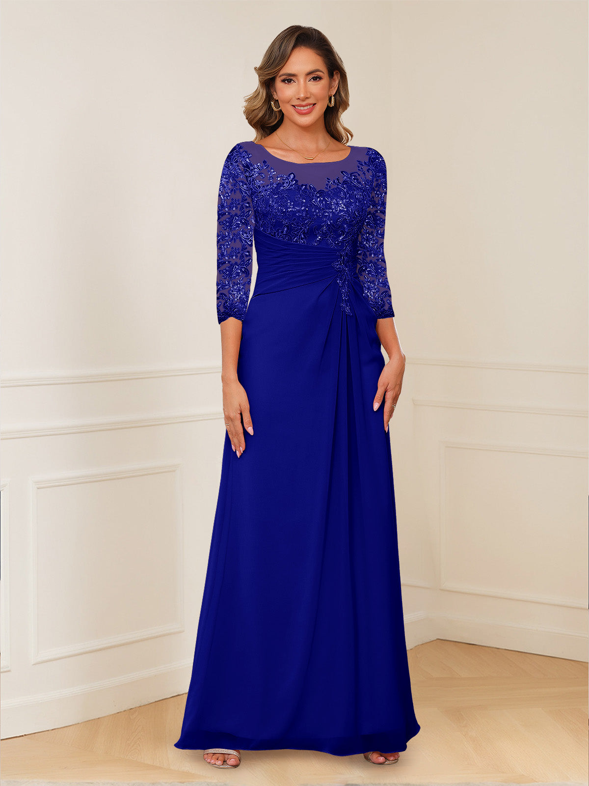 Josephine Cove Royal Blue side view mother of the bride dress