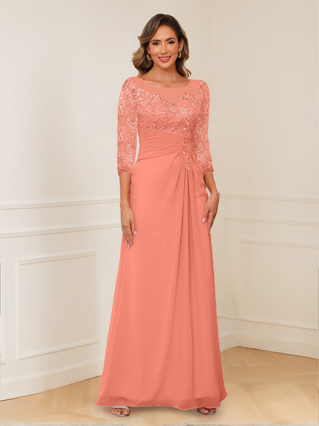 Rosalie coral alternate front view 2 mother of the bride dress