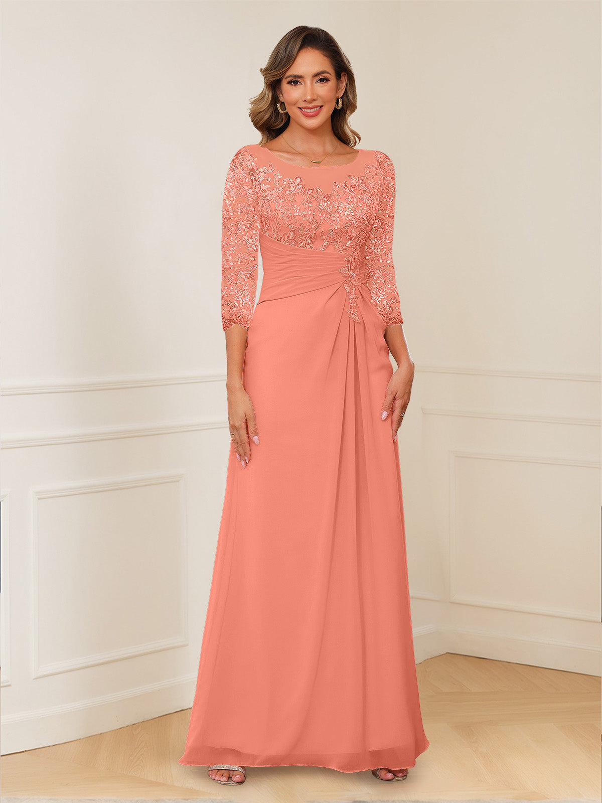 Josephine Cove Coral back view mother of the bride dress