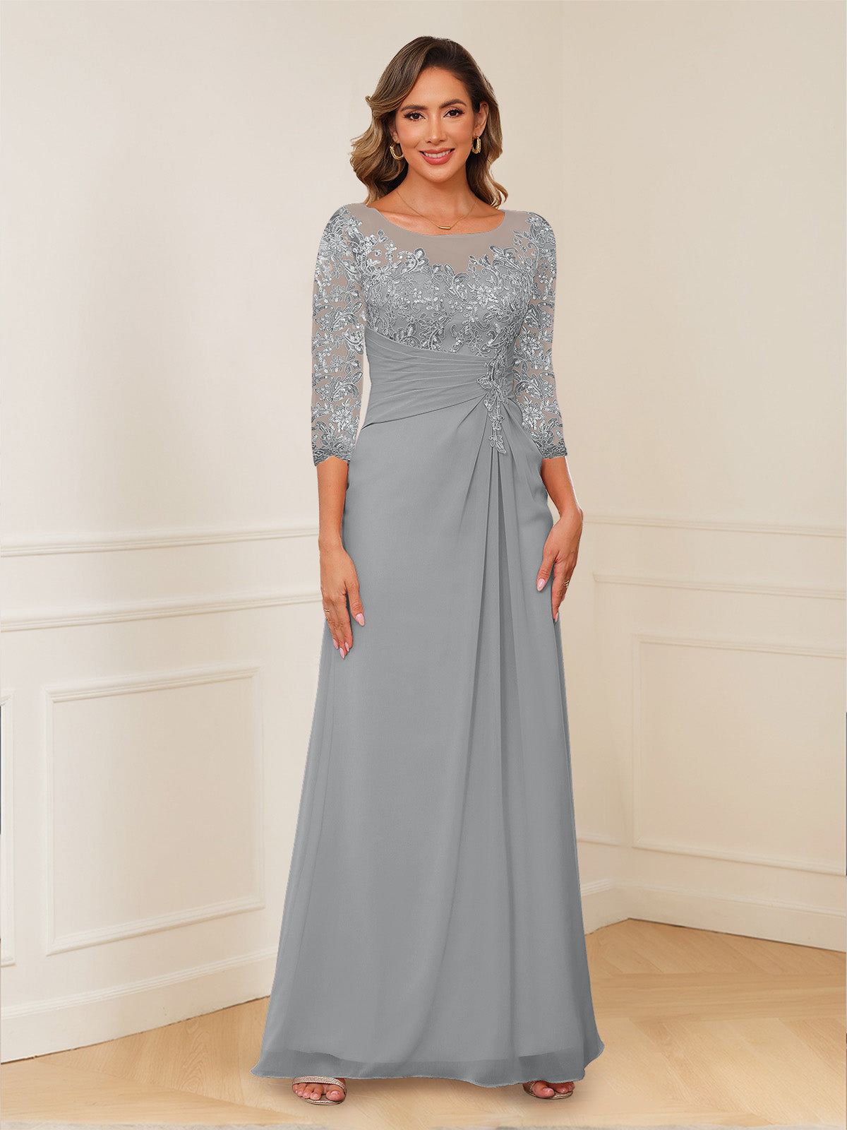 Josephine Cove Silver front view mother of the bride dress
