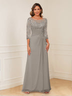 Rosalie taupe front view mother of the bride dress