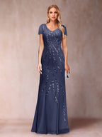 Celestine Rose Dusty Blue side view mother of the bride dress
