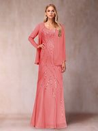 Celestine Rose Coral back view mother of the bride dress