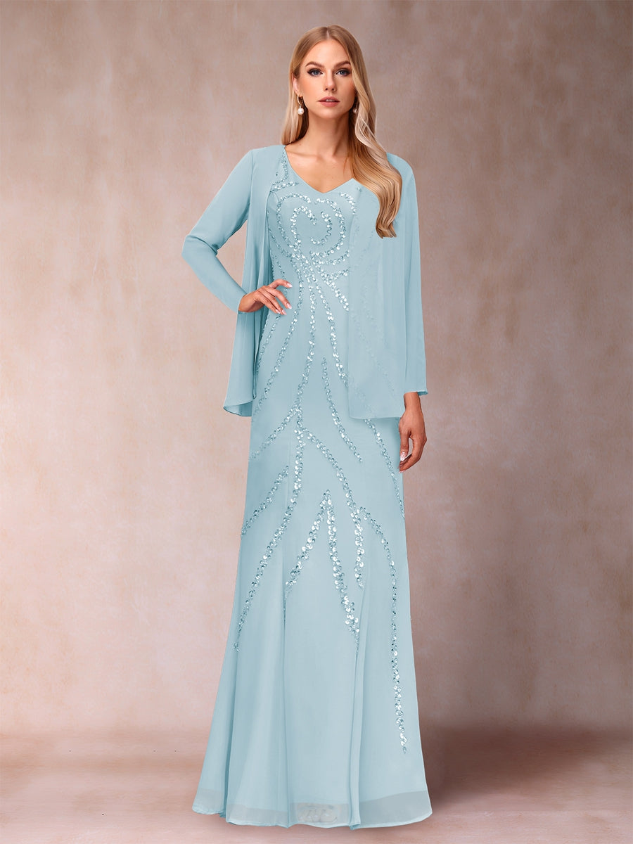 Celestine Rose Sky Blue front view mother of the bride dress
