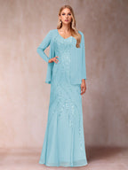 Celestine Rose Sky Blue back view mother of the bride dress