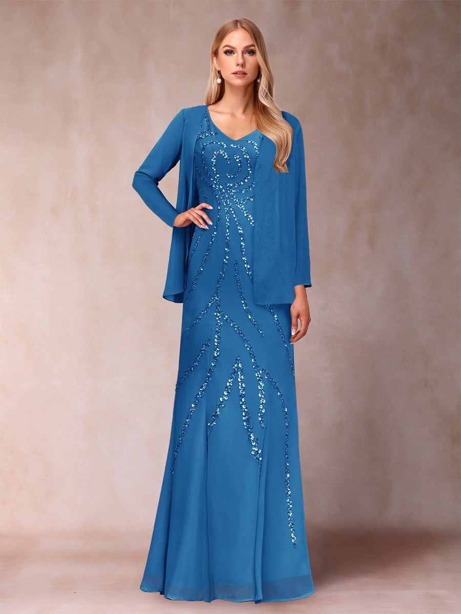 Celestine Rose Ocean Blue front view mother of the bride dress