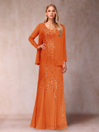 Celestine Rose Orange front view mother of the bride dress