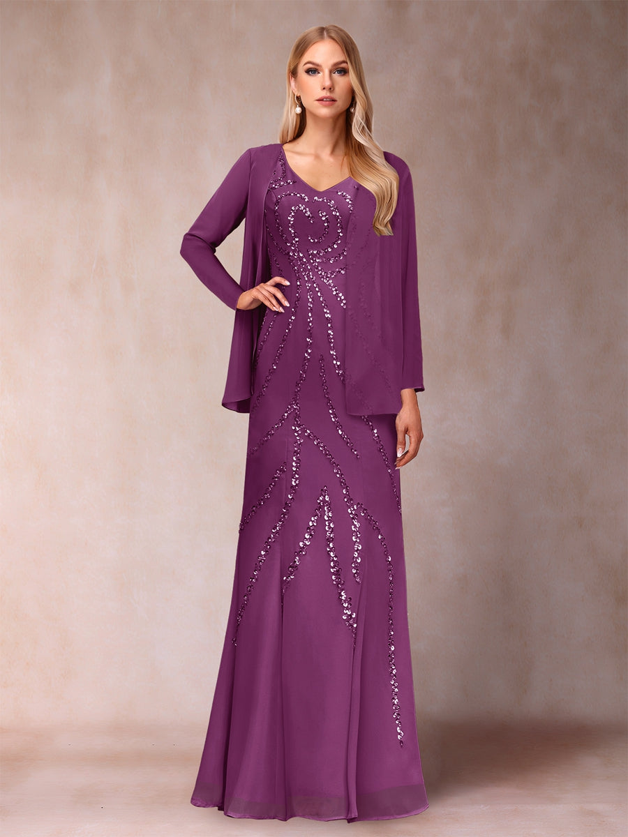 Celestine Rose Orchid front view mother of the bride dress