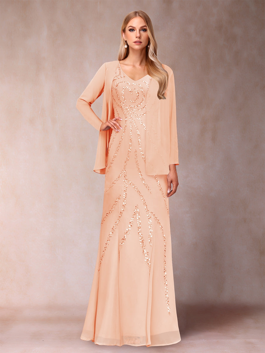 Celestine Rose Peach front view mother of the bride dress