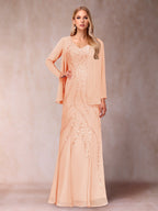 Celestine Rose Peach front view mother of the bride dress