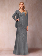 Celestine Rose Steel Grey front view mother of the bride dress