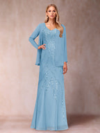 Celestine Rose Sky Blue side view mother of the bride dress