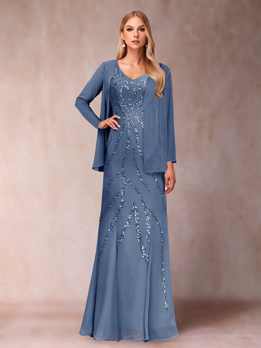 Celestine Rose Steel Blue front view mother of the bride dress