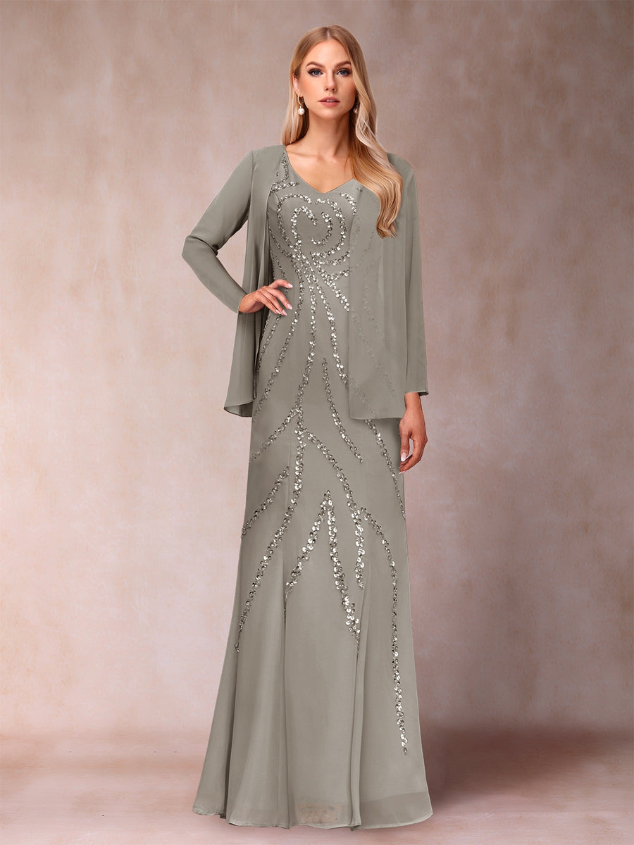 Celestine Rose Taupe front view mother of the bride dress