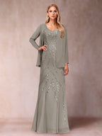 Celestine Rose Taupe front view mother of the bride dress