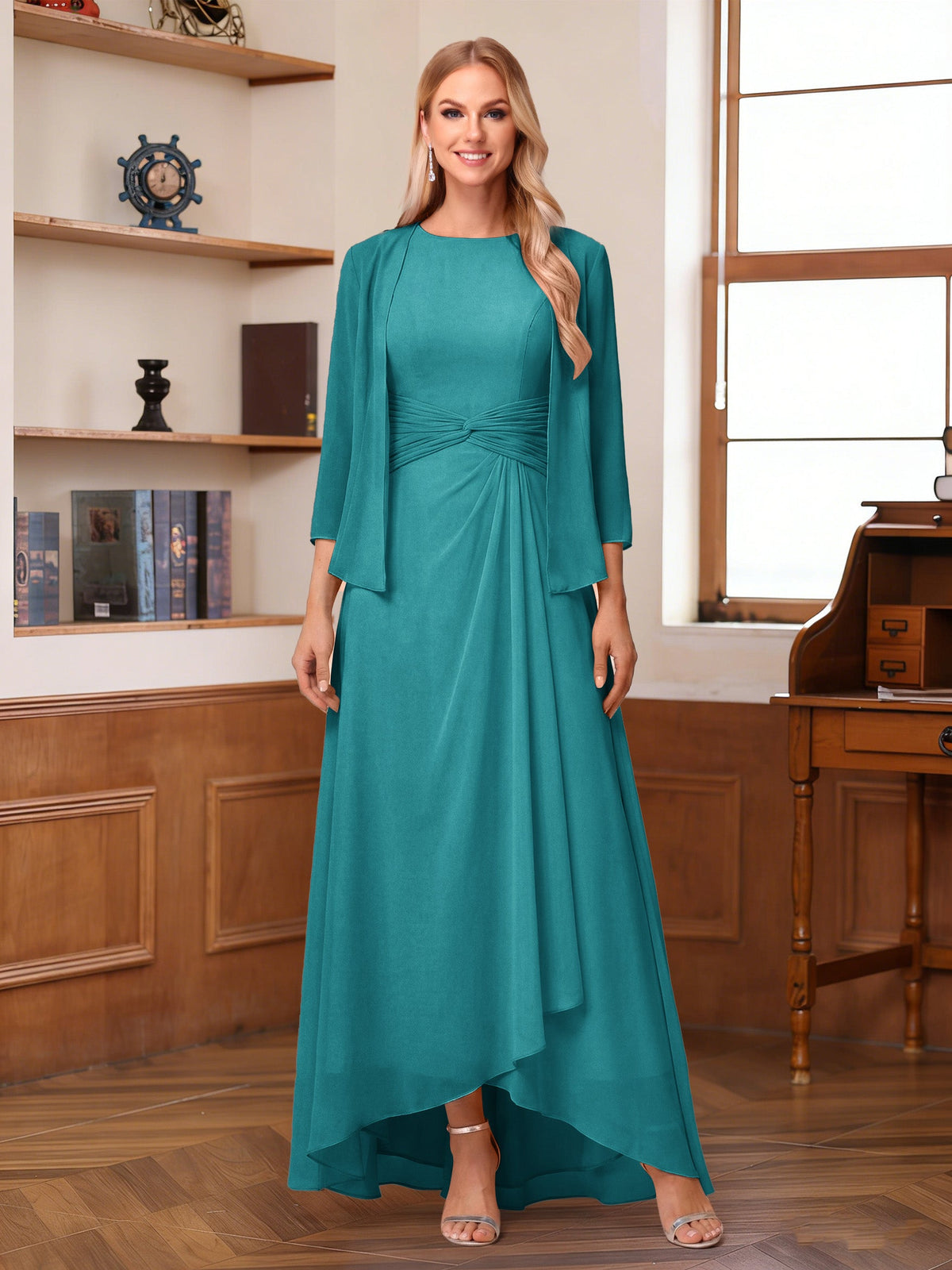 Isabel Elise Turquoise back view mother of the bride dress