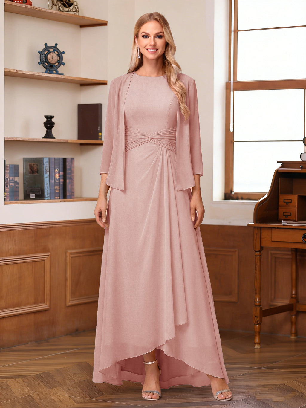 Isabel Elise Dusty Rose back view mother of the bride dress
