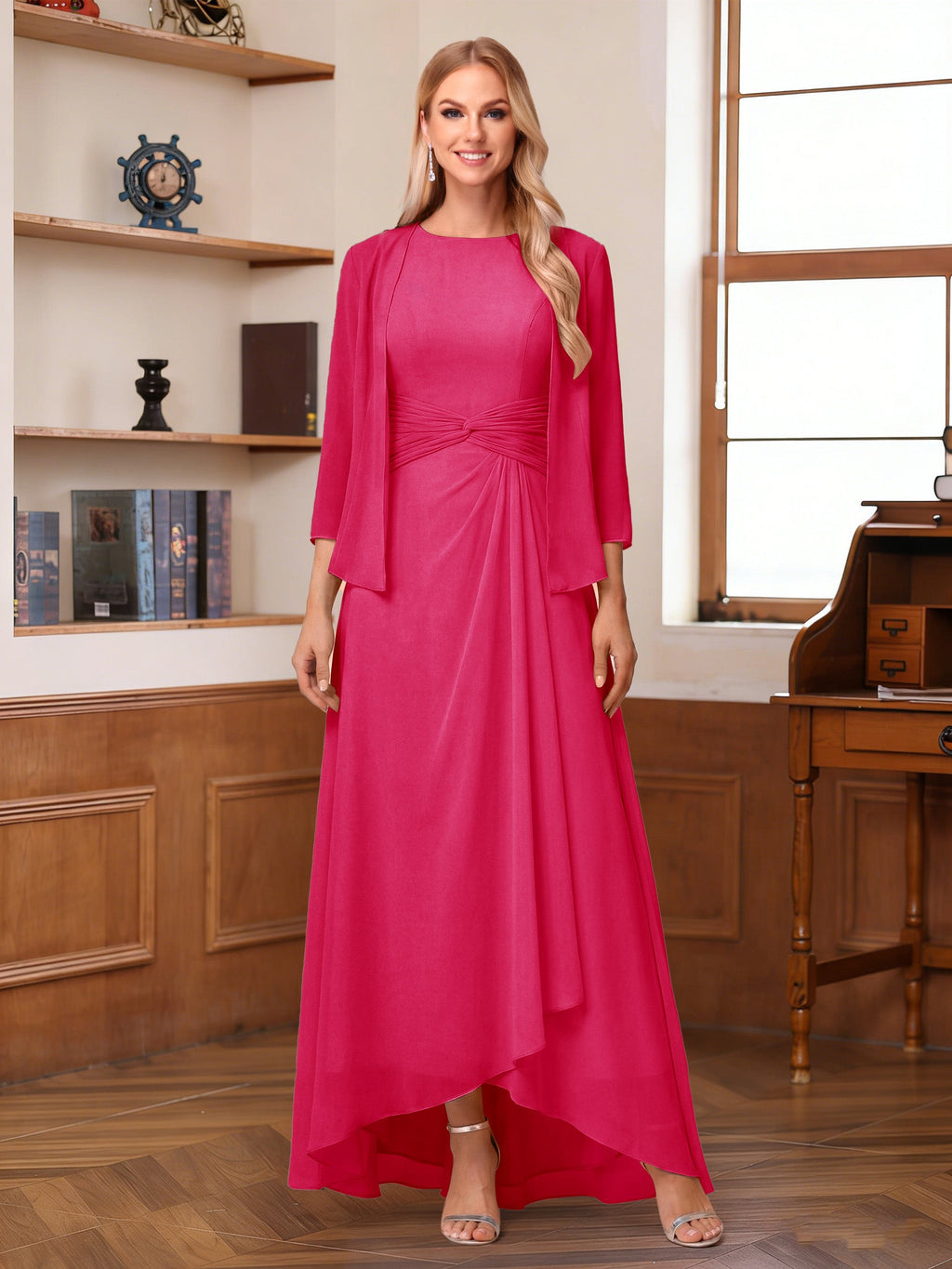 Isabel Elise Fuchsia back view mother of the bride dress